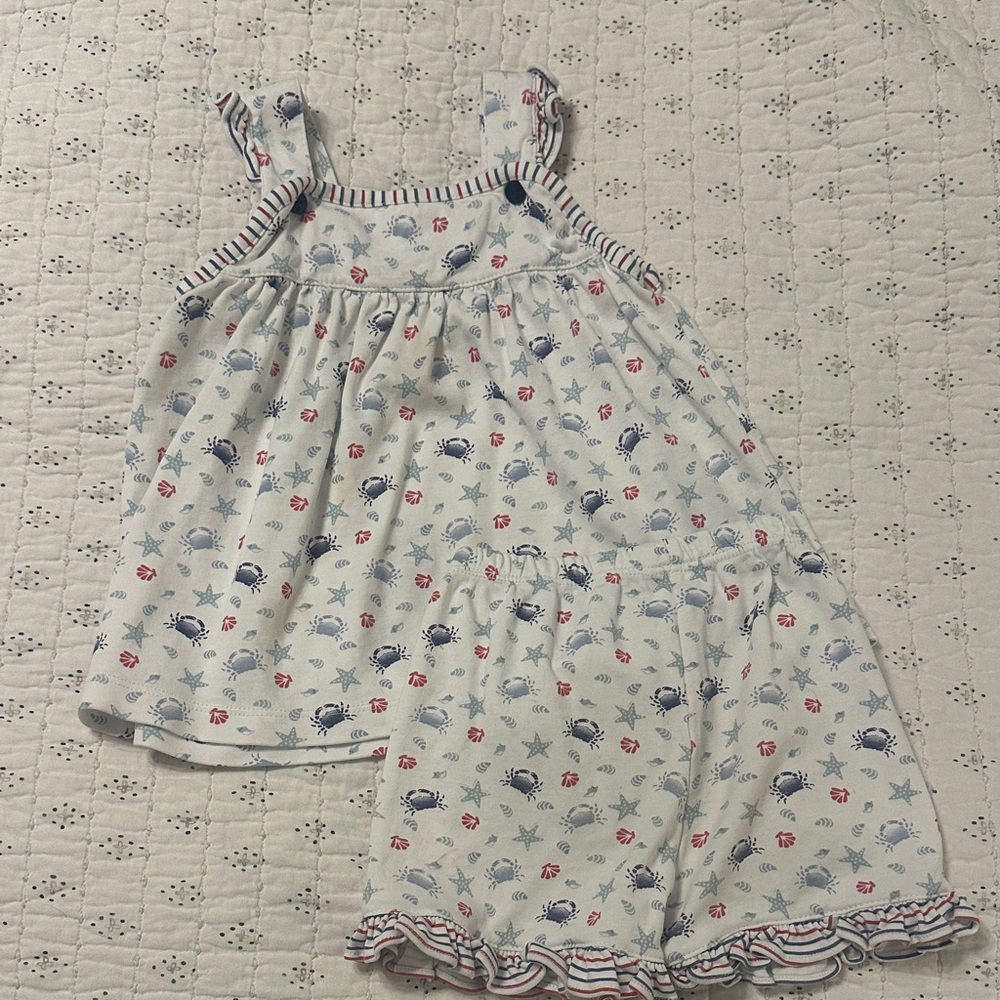 Girls' White Nautical Crab & Starfish Pajama Set - Summer Shorts Set